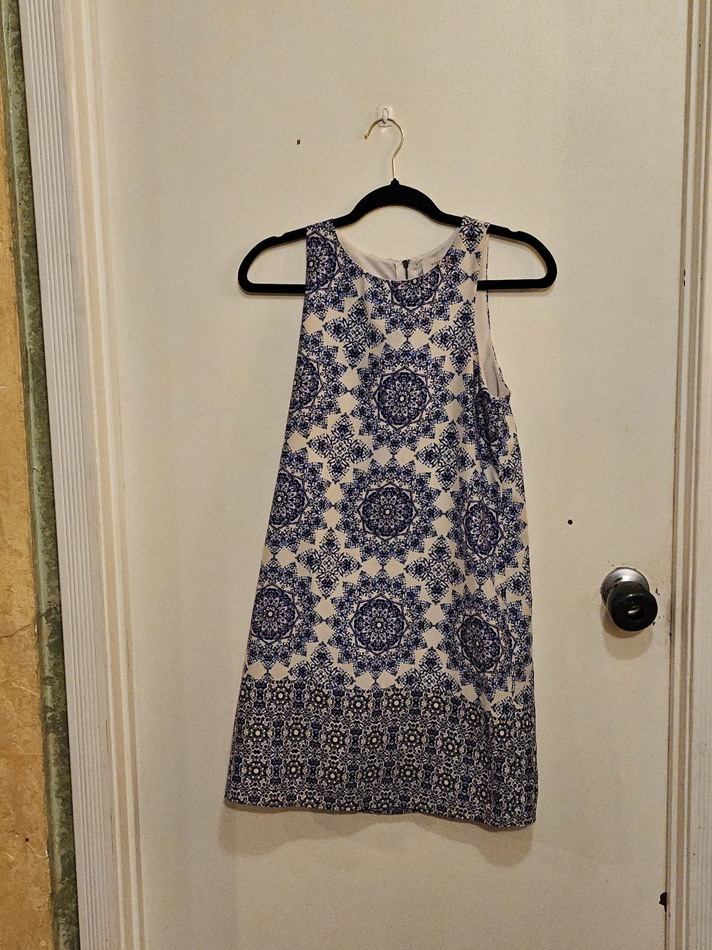 Everly White Dress with Blue Medallion Print
